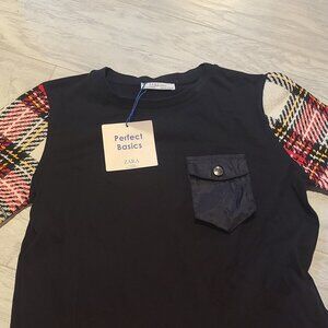 SALE New Zara black T-SHIRT with pocket TWEED short sleeves